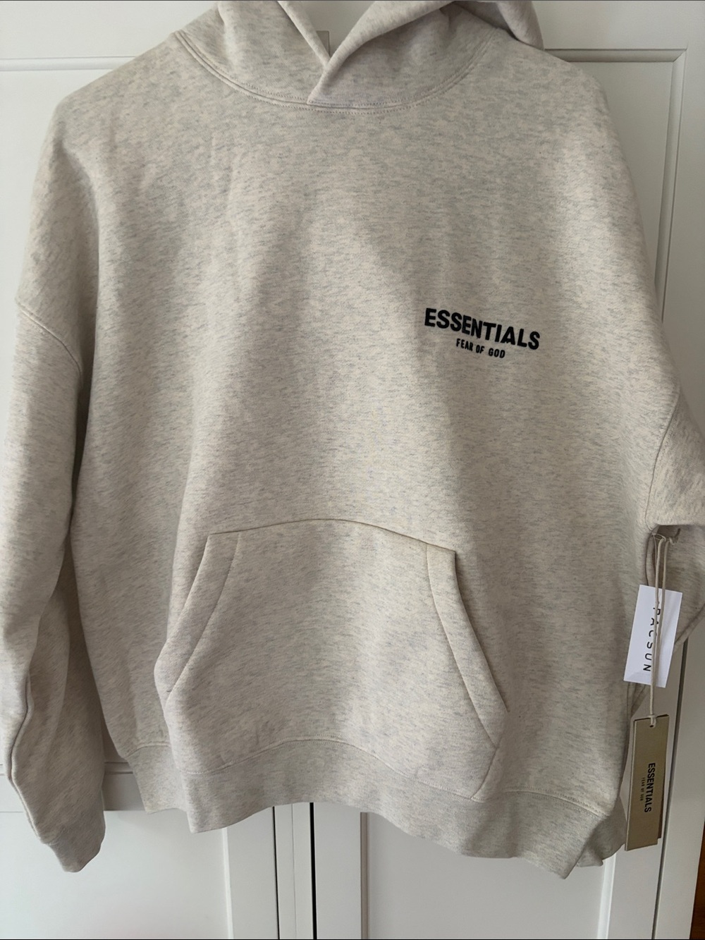 Essentials Crewneck Hoodie in Light Beige with Black Logo